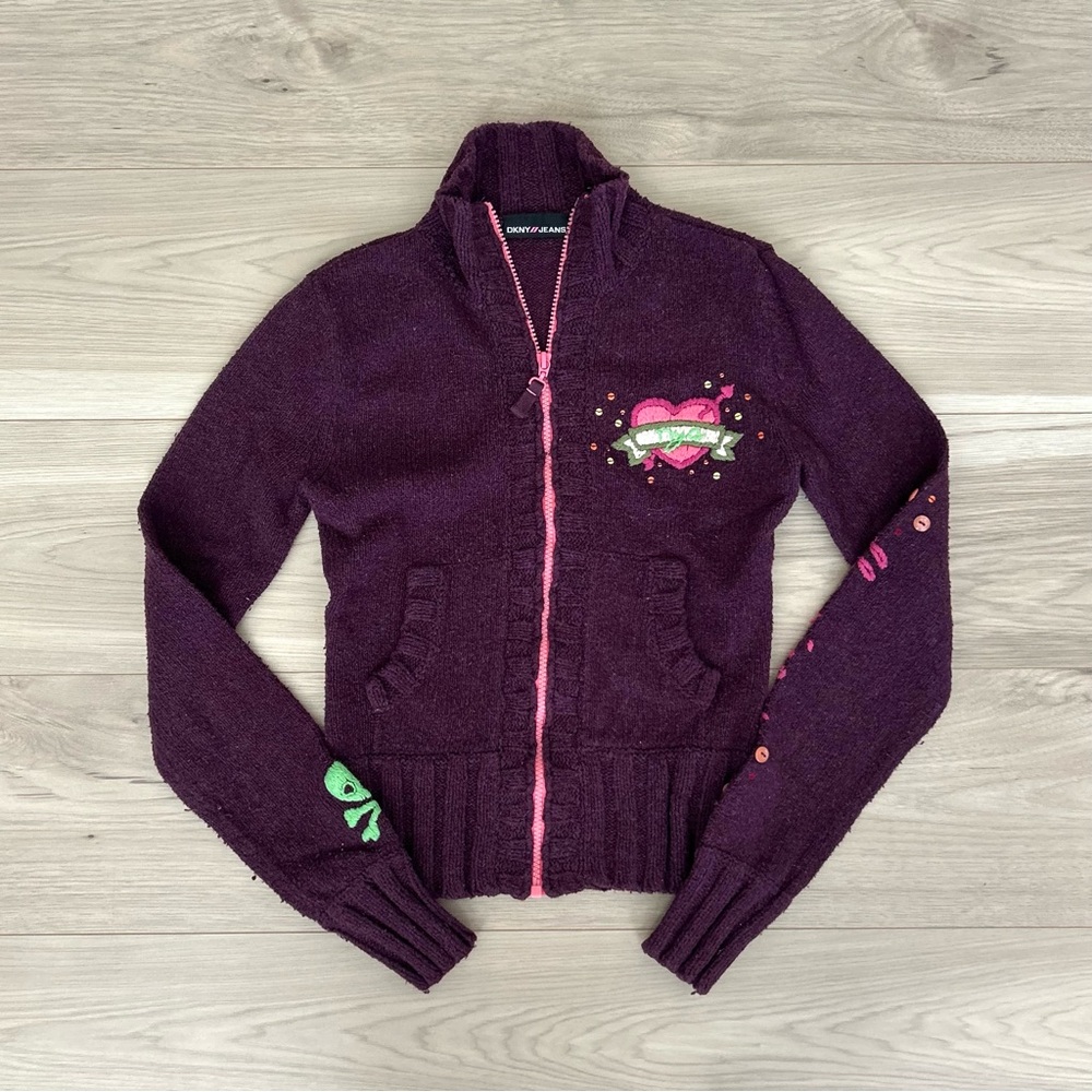 dkny embroidered zip up